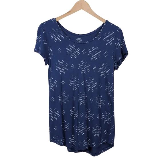 GAP Luxe Luxueux Short Sleeve Top Navy Blue White Print Women Size S - Picture 1 of 8
